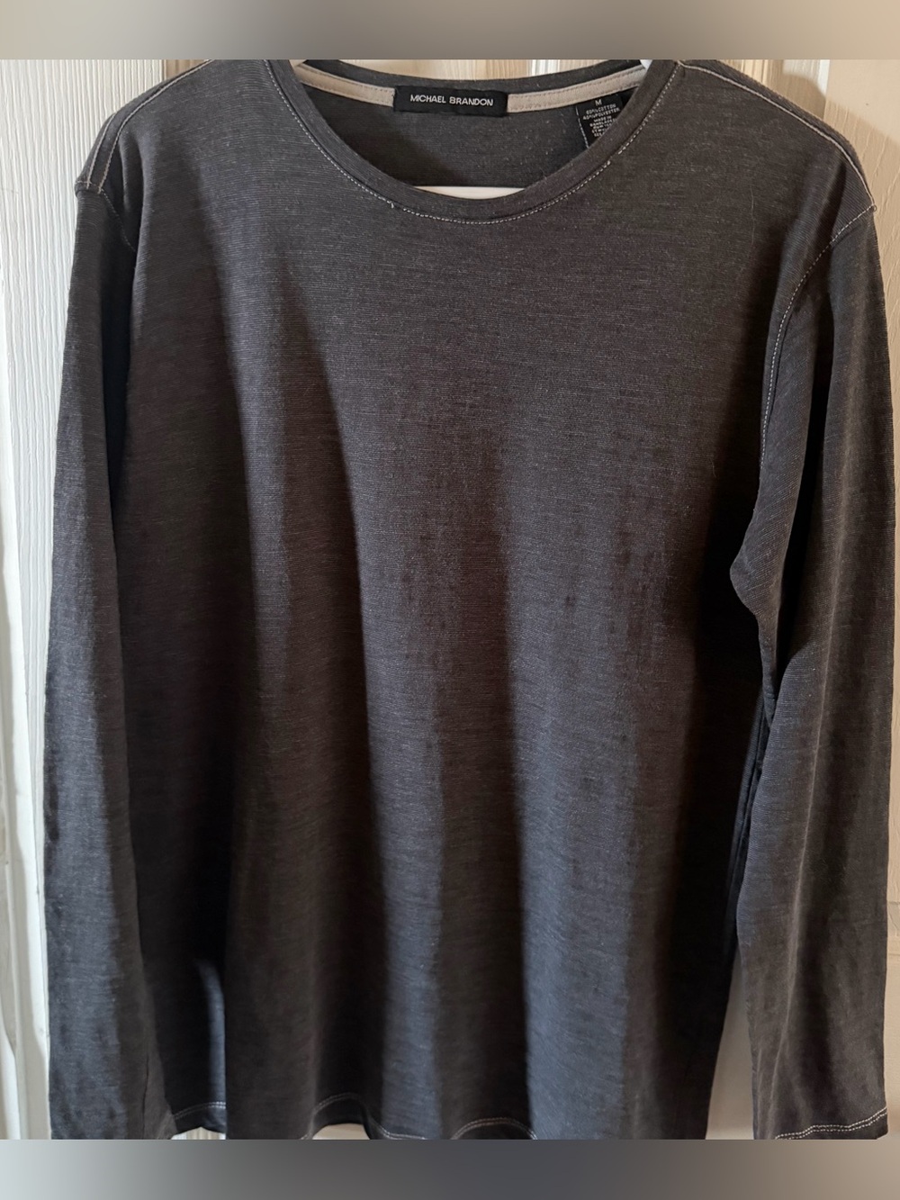 “Michael Brandon”  Men's Long-Sleeve Crewneck Shirt - Charcoal. Size M